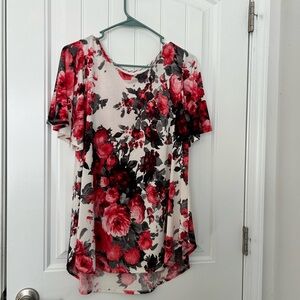 Floral Print Women's Top - Red and Black